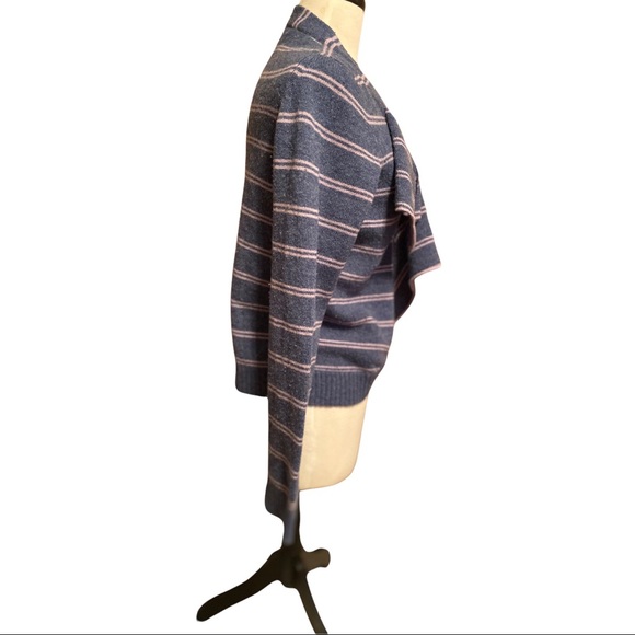 Marc Jacobs Ruffled Cardigan Navy & Pink Striped Sweater 100% Lambs Wool Sz M - Picture 7 of 10